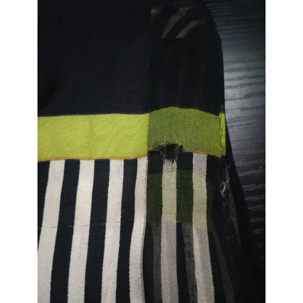 Sheer Striped Scarf Black White Gray Lime‎ Green Accent 60